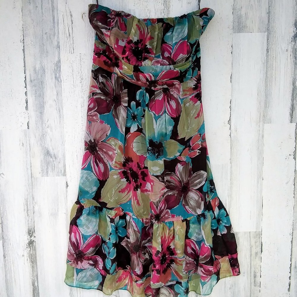 The Limited Strapless Floral Silk Dress NWT